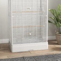 PawHut 39" Bird Cage for Budgie Finches Canaries Love Birds with Wooden Stands, Slide-Out Tray, Handles, Food Containers, White(m-9)