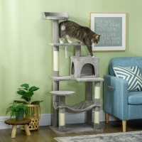 PawHut Tall Cat Tree for Indoor Cats, 56" Multi-Level Cat Tower with Hammock, Cat Bed, Cat Condo with Sisal Scratching Posts, Grey