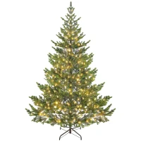 HOMCOM 7ft Artificial Prelit Sparse Cedar Christmas Tree with LED Lights and 2931 Tips, Steel Base for Home Office Holiday(m-1)