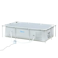Outsunny 8.3ft x 5ft x 26in Frame Above Ground Swimming Pool Set with Filter Pump Filter Cartridge Reinforced Sidewalls Grey(m-11)