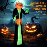 HOMCOM 9' Halloween Inflatables Outdoor Decorations Pumpkin Head Ghost, Blow Up LED Yard Decor for Garden, Lawn, Party, Holiday, Waterproof(m-4)