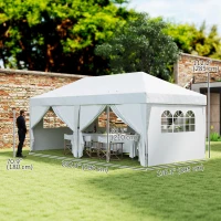 Outsunny 10' x 20' Pop Up Canopy Tent Outdoor Portable Easy Up Party Tent Garden Shade Shelter with Walls Carrying Bag, White(m-3)