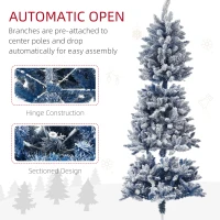 HOMCOM 7ft Flocked Blue Christmas Tree, Artificial Christmas Tree with Hinged Design, Faux Snow, for Home Office Holiday Xmas(m-6)