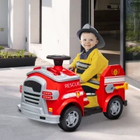 Qaba 12V Ride on Fire Truck with Siren, Flashing Lights Fire Extinguisher, Soft Start, Horn Music, Red(m-2)