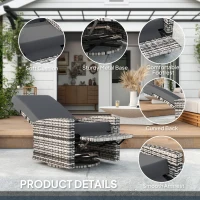 Outsunny Outdoor Rattan Wicker Lounge Chair with Footrest & Soft Cushion for Patio, Garden, Backyard, Grey(m-6)