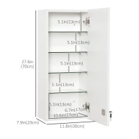 kleankin Wall Mount Medicine Cabinet, 5-tier Lockable Bathroom Cabinet with 2 Keys and Adjustable Shelves, White(m-3)