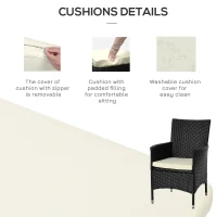 Outsunny 3 Piece Rattan Bistro Table Chairs Set Outdoor Cushioned - Black(m-7)