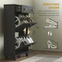 HOMCOM Slim Shoe Storage with 2 Flip Drawers and Adjustable Shelves Shoe Cabinet Organizer for 8 Pair, Black(m-6)