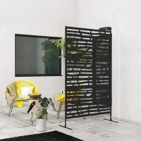 Outsunny Decorative Outdoor Privacy Panel with Stand, Freestanding Metal Outdoor Divider for Garden, Backyard, Deck, Black(m-10)