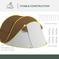 Outsunny Pop Up Tent with 2 Porch and Carry Bag, 3000mm Waterproof Camping Tent, for 2-3 People, Brown(m-9)