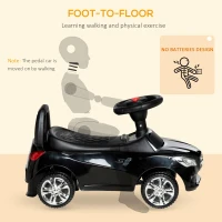 Aosom Kids Ride On Push Car, Foot-to-Floor Walking Sliding Toy Car for Toddler with Working Horn, Music, Headlights and Storage, Black(m-6)
