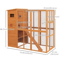 PawHut 68.75" H Cat Cage Large Wooden Outdoor Cat House with Large Run for Play, Catio for Lounging, and Condo Area for Sleeping, Natural(m-3)