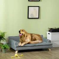 PawHut Dog Bed, Large Dog Couch with Washable Cover, Wooden Legs, Elevated Fancy Foam Pet Sofa for Medium & Large Breeds, Gray(m-10)