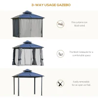 Outsunny 10'x10' Hardtop Patio Gazebo Aluminum Gazebo Deck Canopy with Double Tier Roof, Curtains, Netting Sidewalls, Black & Grey(m-7)