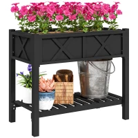 Outsunny Wooden Raised Garden Bed, Elevated Planter Box with Storage Shelf, Drainage Holes and Liner, 34" x 18" x 30", Black(m-11)