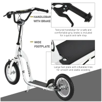 Aosom Youth Scooter Front and Rear Caliper Dual Brakes 12-Inch Inflatable Front Wheel Ride On Toy For Age 5+ - White(m-5)