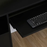 HOMCOM 57" Computer Desk with Drawers, Home Office Desk with Keyboard Tray, Open Shelves and Lockable Drawer, Writing Workstation for Study, Black(m-9)