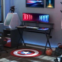 HOMCOM 55 inch Gaming Desk Racing Style Computer Office PC Gamer Workstation with Elevated Monitor Stand, Headphone Hook, Black(m-10)
