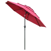 Outsunny 9FT 3 Tiers Patio Umbrella Outdoor Market Umbrella with Crank, Push Button Tilt for Deck, Backyard and Lawn, Wine Red(m-11)