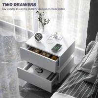 HOMCOM Bedside Table with Charging Station and LED Light Modern Nightstand with USB Ports AC Outlets Drawers Remote, White(m-6)