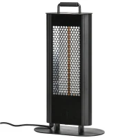 Outsunny Electric Patio Heater with Ultra-low Glare and 6 Heat Settings, 1200W Aluminium Alloy Freestanding Infrared Heater with Infrared Remote Control, Black(m-11)