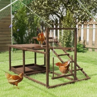 PawHut Wooden Chicken Activity Play Set with Perch, Swing, Ladder, Platforms, Feeder Storage, Coffee(m-10)
