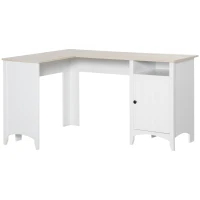 HOMCOM L-Shaped Computer Desk with Open Shelf and Storage Cabinet, Corner Writing Desk with Adjustable Shelf, White(m-11)