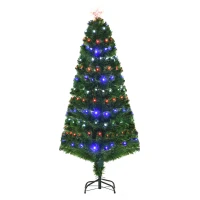 HOMCOM 5ft Fiber Optic Artificial Fir Christmas Tree, LED Pre-Lit Holiday Decoration with 180 Lights and Branch Tips(m-1)