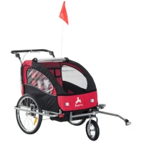 Aosom Elite 360 Swivel Bike Trailer for Kids Double Child Two-Wheel Bicycle Cargo Trailer With 2 Security Harnesses, Red(m-11)