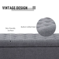 HOMCOM Storage Ottoman, Linen Fabric Button Tufted Storage Bench with Soft Close Lid for Living Room, Entryway or Bedroom, Dark Heather Gray(m-8)