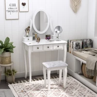 HOMCOM Wooden Vanity Table Set, Makeup Dressing Table with 360° Rotating, 5 Drawers and Padded Stool, White(m-8)