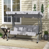 Outsunny Outdoor 3-Seater Patio Swing Chair, Outdoor Swing Seat, with Adjustable Canopy and Two Pillows for Garden, Light Grey
