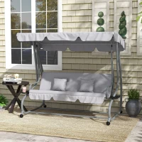 Outsunny Outdoor 3-Seater Patio Swing Chair, Outdoor Swing Seat, with Adjustable Canopy and Two Pillows for Garden, Light Grey(m-1)
