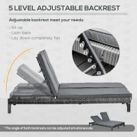 Outsunny Wicker Double Chaise Lounge Chair Outdoor Recliner 2 Person Rattan Patio Reclining Sunbed Furniture Cushioned w/Adjustable Backrest, Black, Grey(m-5)