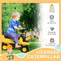 Aosom Caterpillar CAT Licensed Kids Ride on Excavator No Power Construction Vehicles with Manual Shovel, Horn, Hidden Storage(m-4)