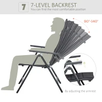 Outsunny 2 Piece Outdoor Patio Folding Chair Set, Aluminum Frame Portable Reclining Camping Seats with Soft Padding & Adjustable Backrest, for Garden, Outdoor, Backyard, Black(m-4)