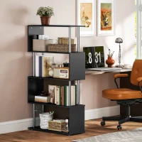 HOMCOM 5-Tiers Geometric Wooden Bookcase S-Shaped Storage Bookshelf Display with Metal Frame for Living Room, Bedroom, Home Office, Black(m-1)