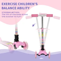 Aosom Kick Scooter for Kids, Foldable Children's Scooter with 3 Wheels, Adjustable Height, and Flashing LED for Boys and Girls, Pink(m-7)
