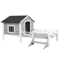 PawHut Small/Medium Dog House with Porch, Gray(m-1)