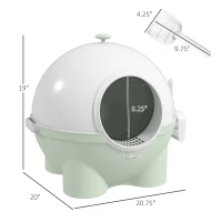 PawHut Hooded Cat Litter Box, Large Kitty Litter Pan with Lid, Scoop, Leaking Sand Pedal, Top Handle, Light Green(m-3)