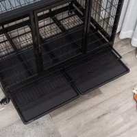 PawHut Heavy Duty Dog Crate Cage for Large Dogs Cats with Two Doors, Lockable Wheels, Removable Tray, 43" x 30" x 32''(m-9)