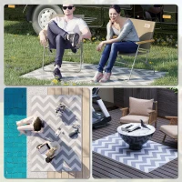 Outsunny Reversible Outdoor RV Rug, Patio Floor Mat, 4' x 6' Plastic Straw Rug for Backyard, Deck, Beach, Camping, Grey & White(m-5)