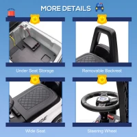 Aosom Kids Push Ride On Car with Working PA System and Horn, Police Truck Style  Foot-to-Floor Sliding Car for Boys and Girls with Under-Seat Storage, for 18 Months to 5 Years Old, White(m-7)