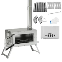 Outsunny Stainless Steel Wood Stove with Chimney and Carry Bag, Portable & Foldable, for Hot Tent, Camping, Cooking, Heating(m-11)