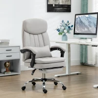 Vinsetto Executive Office Chair with Vibration Massage, Microfibre Swivel Desk Chair, Heated Reclining Computer Chair with Lumbar Support Pillow, Footrest, Light Gray(m-10)