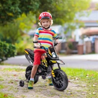 Qaba 12V Aprilia Licenced Kids Motorcycle with Training Wheels, Spring Suspension, LED Light, USB, Music, Yellow(m-10)