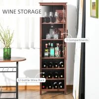 HOMCOM Tall Wine Cabinet, Bar Display Cupboard with 12-Bottle Wine Rack, Glass Door and 3 Storage Compartment for Living Room, Home Bar, Dining Room, Walnut(m-6)