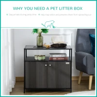 PawHut Wooden Cat Litter Box Enclosure, Hidden Kitten Washroom, Indoor End Table with Magnetic Doors & Storage Shelves, Black(m-4)