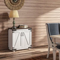 HOMCOM Sideboard Buffet, Kitchen Storage Cabinet with Barn Door and Adjustable Shelves, White and Brown(m-9)