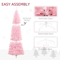 HOMCOM 8' Artificial Christmas Tree Douglas Fir Pencil Christmas Tree with 1168 Realistic Branch Tips, Pink(m-6)